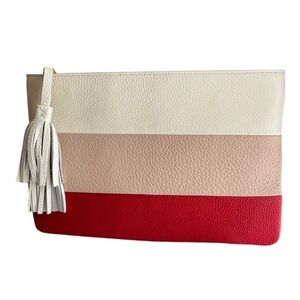 Jules Kae Vegan Leather Red &‎ Pink Color Block Clutch with Tassel Zipper